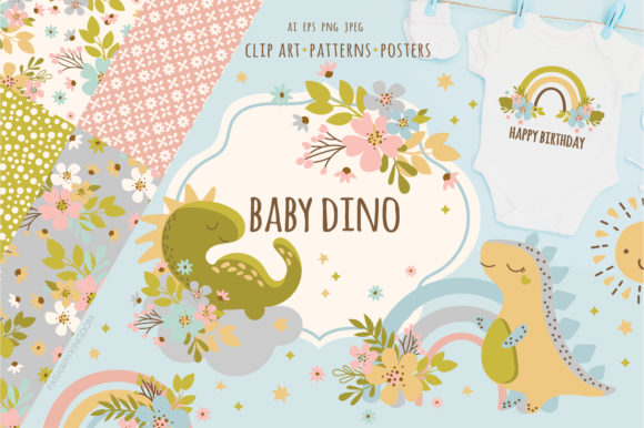 Download BABY DINO Kid Vector Illustration Set - Kid Collection